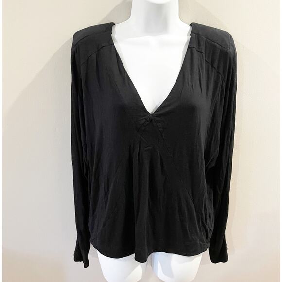 Free People Classic Black Deep V-Neck Shirt with Shoulder Padding Size Large - Picture 7 of 11